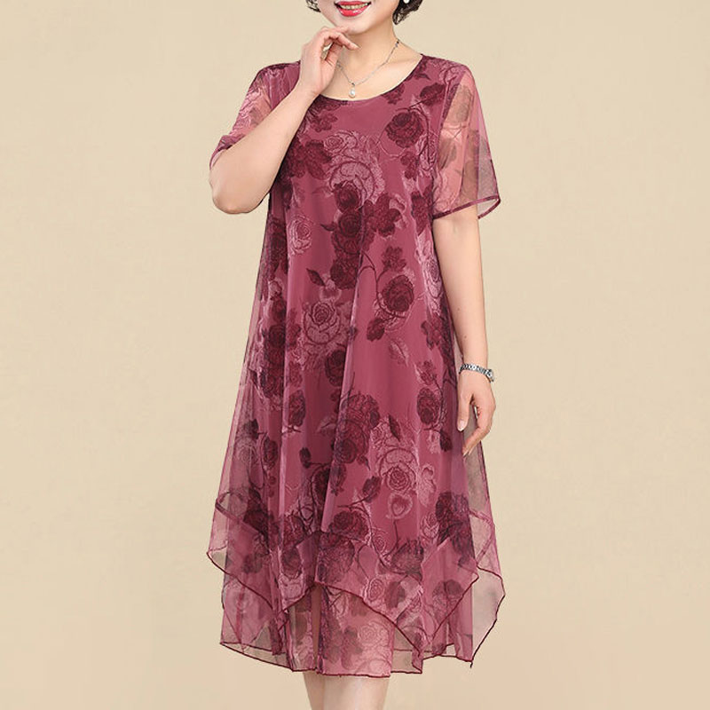 Summer Clothing For 60 Year Old Woman - NEUE Oansatz Kurzarm Kleider Vintage Floral