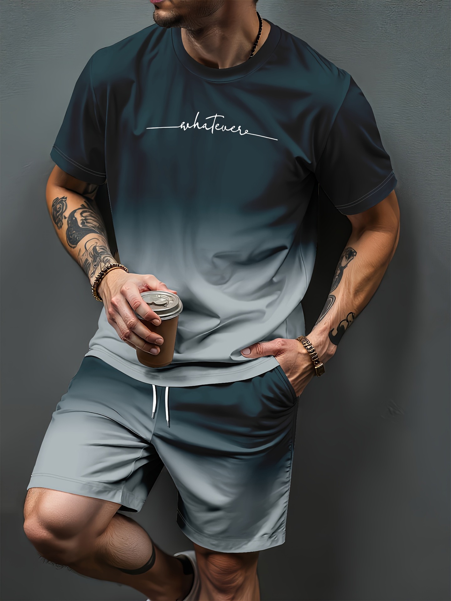 Summer Clothing Haul - Farbverlauf Buchstabenmuster 3D-Druck Trainingsanzüge Herren Damen