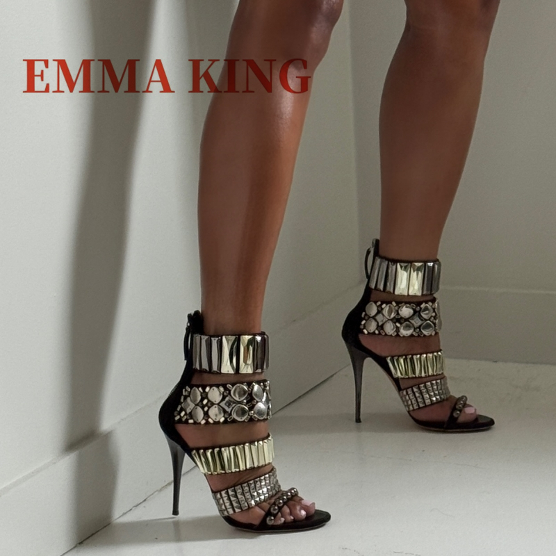 Summer Clothing Offers - Schwarz verzierte Knöchelriemensandalen für den Sommer,