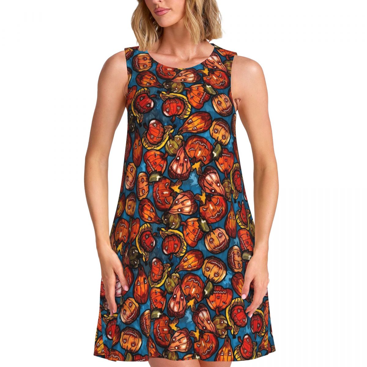 Summer Clothing Gifts - Kürbisse und Geister Freizeitkleid Halloween-Druck Ärmellose