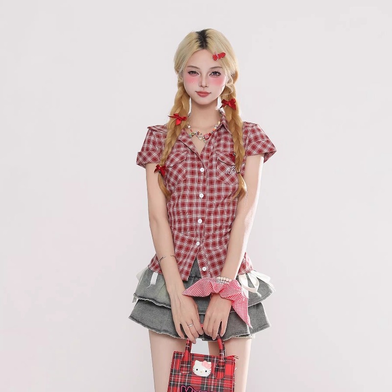 Summer Goth Clothing - Harajuku Vintage Gothic Kariertes Hemd Damen