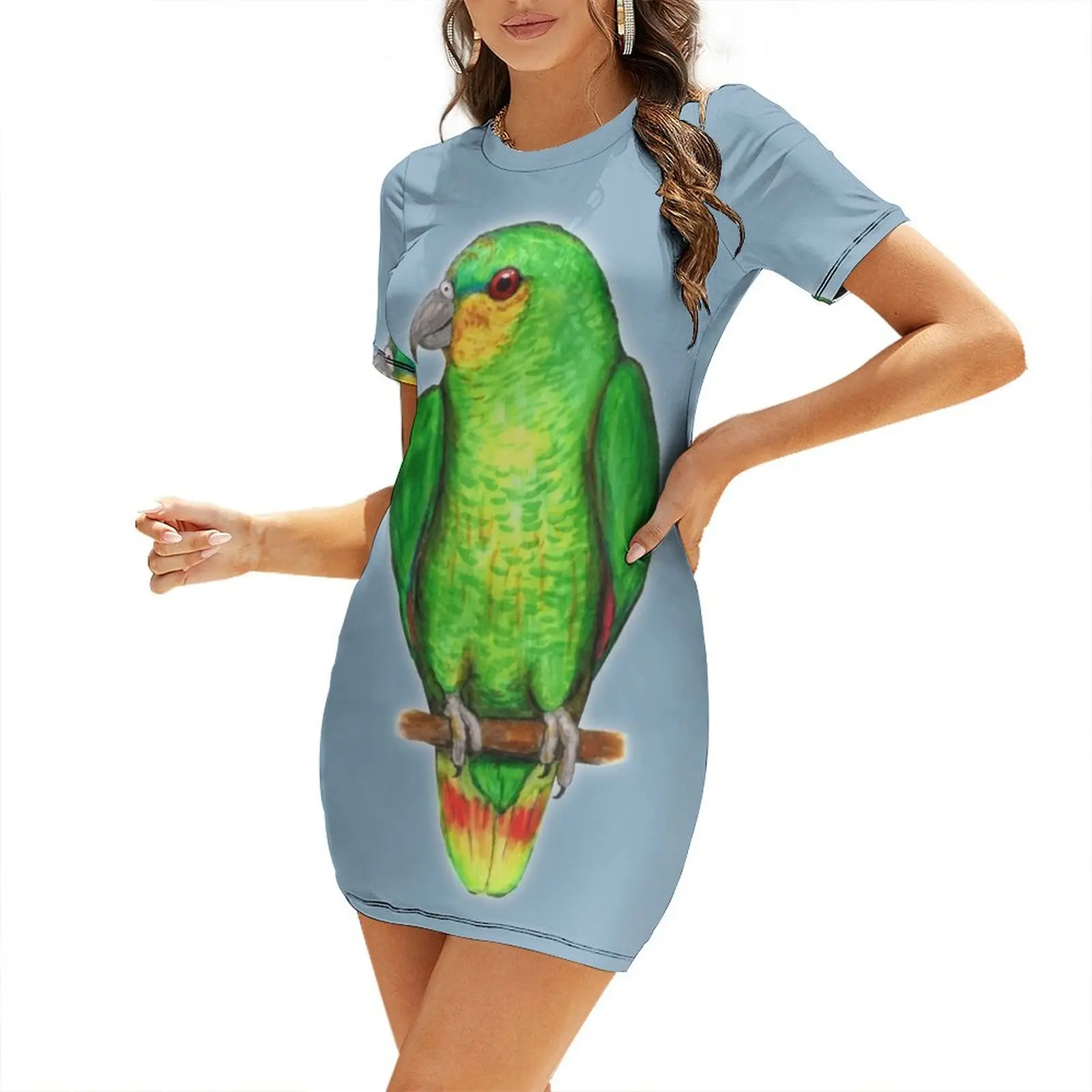 Summer Clothing Amazon - Orange geflügelter Amazonas-Papagei Kurzarmkleid Damenbekleidung Kleider