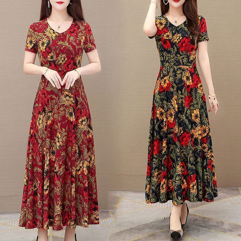 Summer Clothing For 60 Year Old Woman - Bürodame, geometrisches Vintage-Midikleid mit Blumenmuster, 2025,