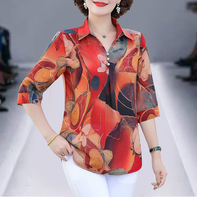 Summer Clothing For 60 Year Old Woman - Sommer Vintage Floral Bedrucktes Hemd frauen