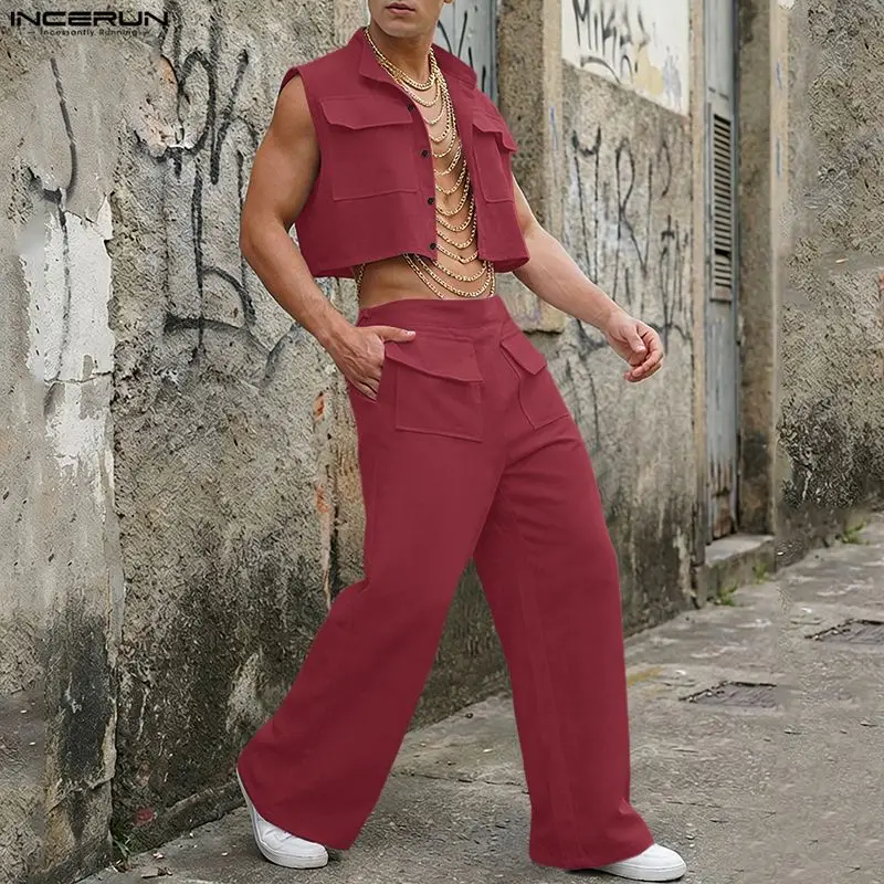 Summer Clothing Haul - INCERUN Herren-Sets Einfarbiges Ärmelloses Crop-Top Hemd