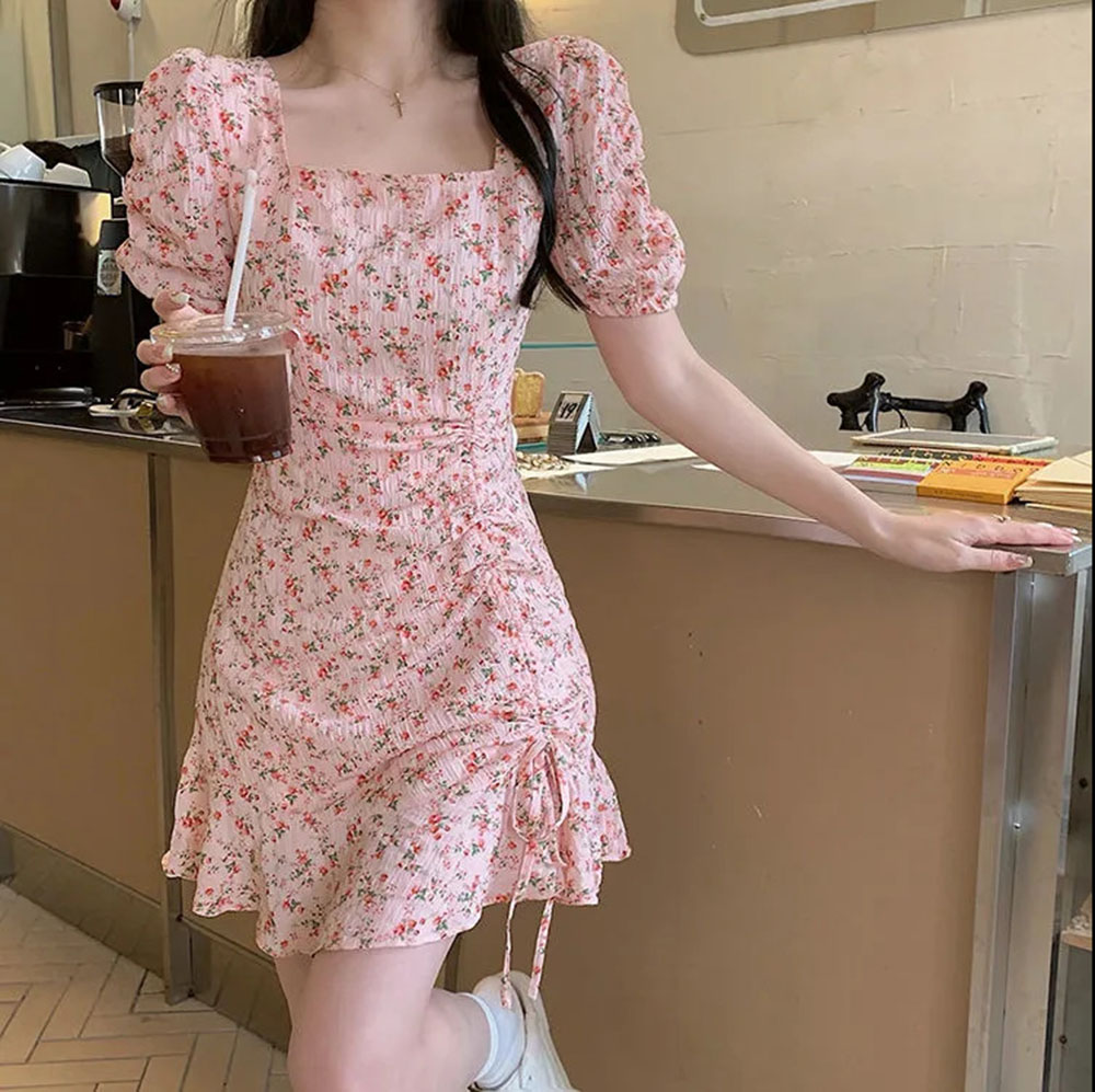 Summer Clothing For 60 Year Old Woman - Sommer Blumen Kordel zug Mini kleid