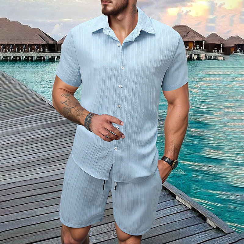 Summer Clothing Haul - 2026 Neues Herren-Set: Vertikal geknittertes Revers-Kurzarmhemd
