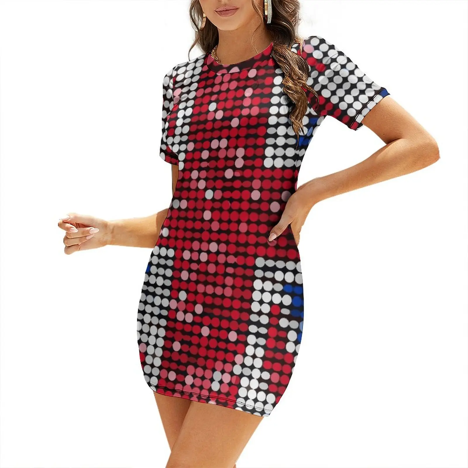 Womens Summer Clothing Uk - Kurzärmeliges Kleid mit Union-Jack-Flagge und Pailletten,