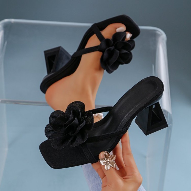 Summer Clothing Items - Damen-Sandalen mit 3D-Blumendekor, dreieckiger Ausschnitt, High-Heel-Sandalen,