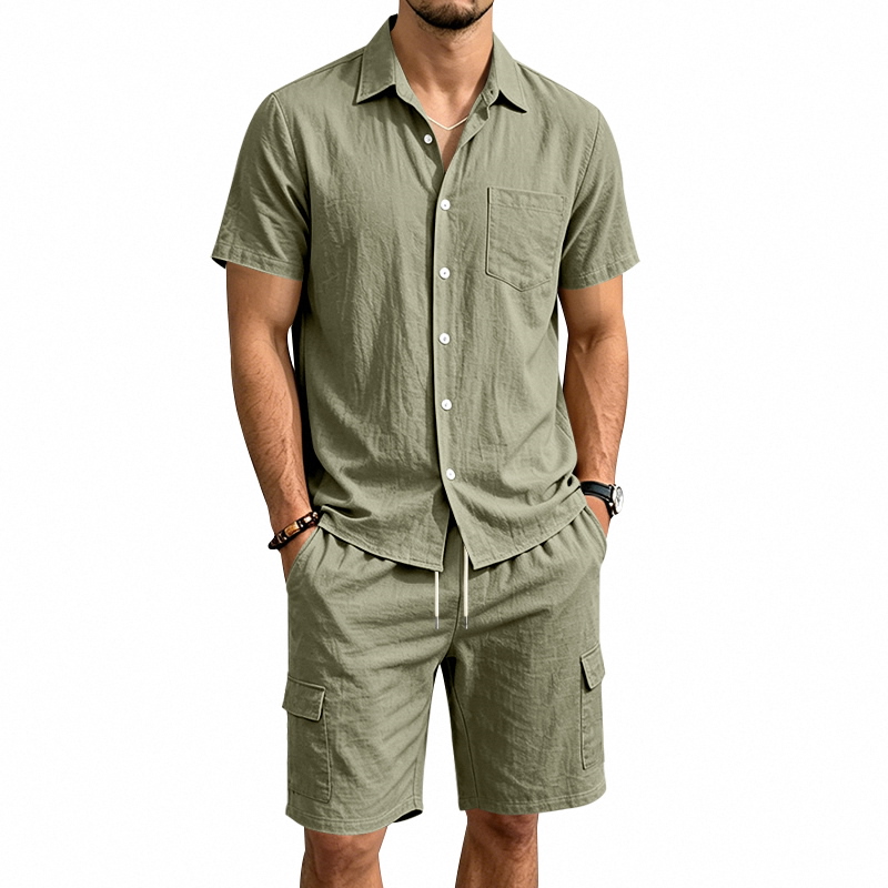 Summer Clothing Haul - Herren Sommer Amerikanisches Leinen Zweiteiler Set