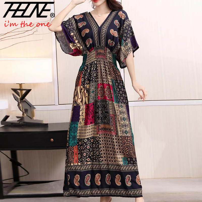 Frauen Kleid Sommer 2024, Maxi – Indian Summer Vintage Clothing Bewertung und Preis