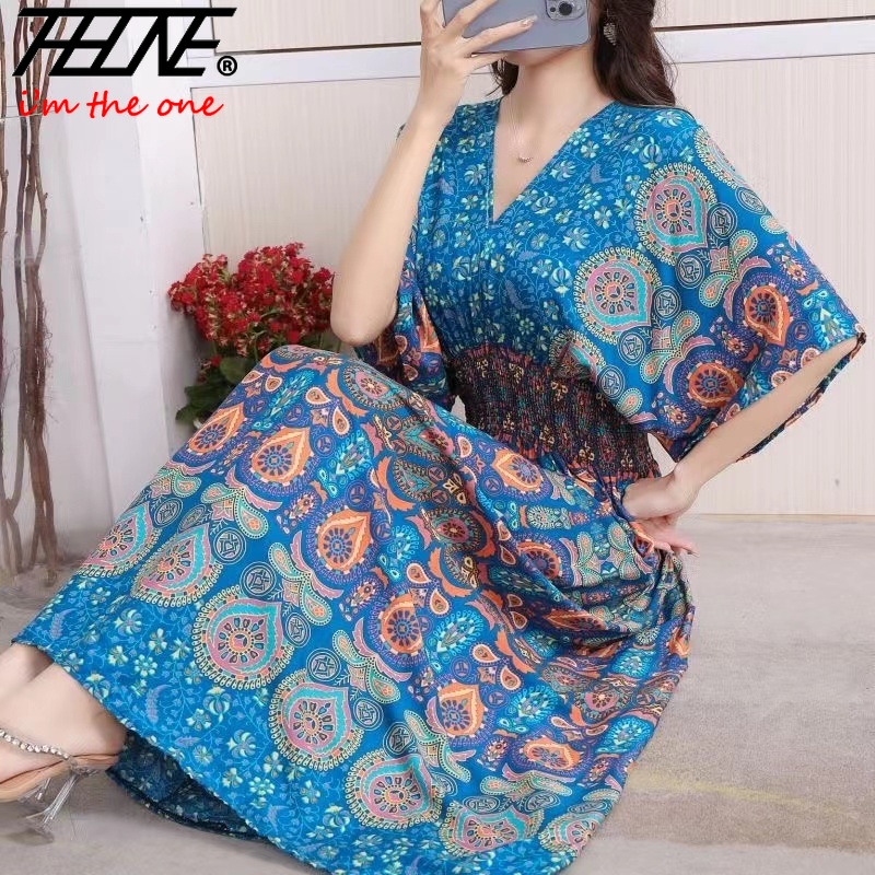 Frauen Kleid Sommer 2024, Maxi – Indian Summer Vintage Clothing Bewertung und Preis
