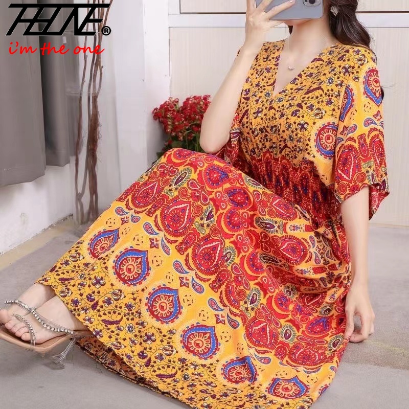 Frauen Kleid Sommer 2024, Maxi – Indian Summer Vintage Clothing Bewertung und Preis