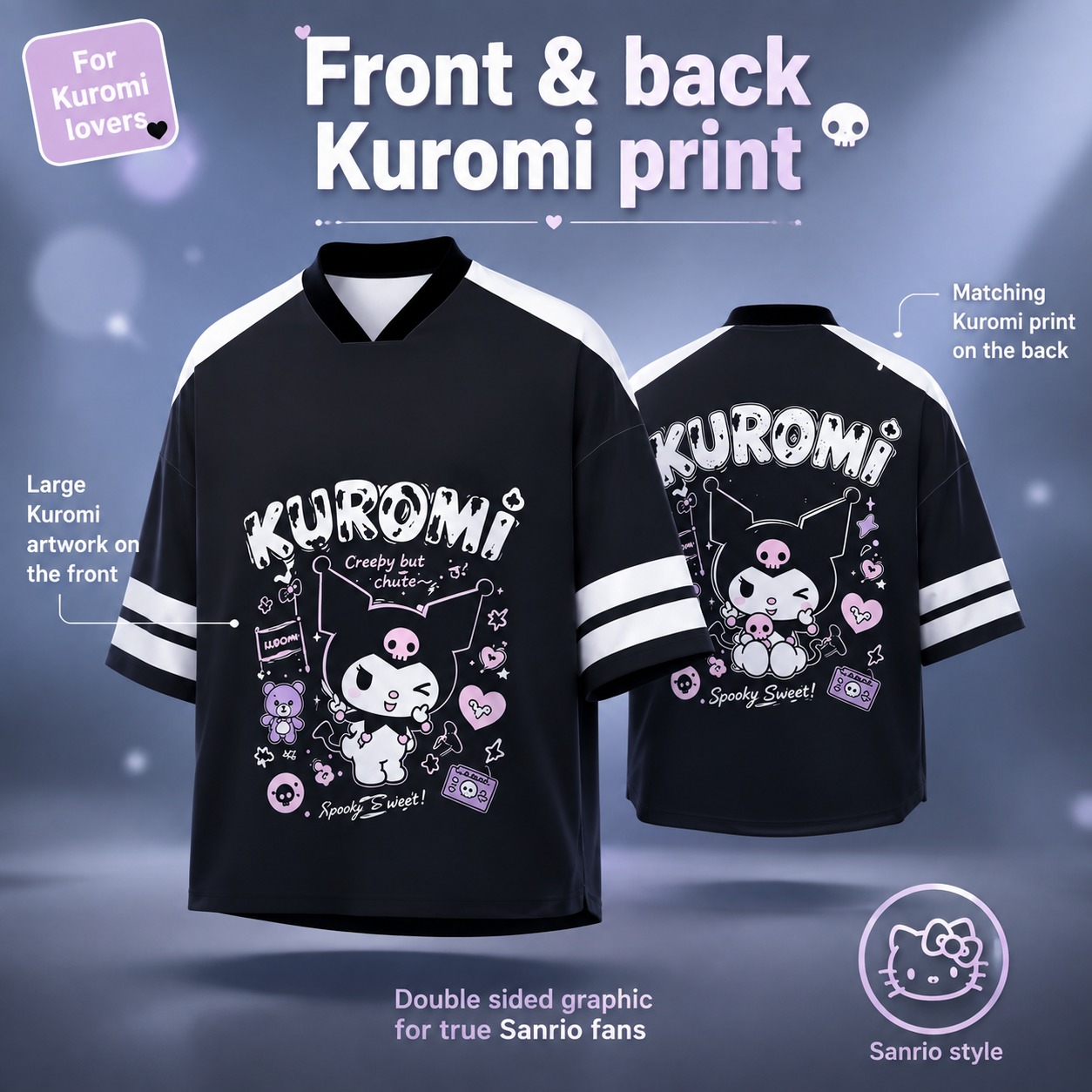 Schwarz-Weißes Kuromi Oversize – Summer Goth Clothing Bewertung und Preis